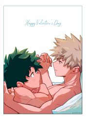  absurdres after_sex bakugou_katsuki blonde_hair blush boku_no_hero_academia completely_nude freckles green_hair highres midoriya_izuku mochicchan nude pillow scar smile yaoi 
