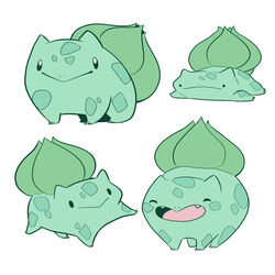  black_eyes bulbasaur commentary lying mary_cagle no_humans on_stomach pokemon pokemon_(creature) simple_background white_background 