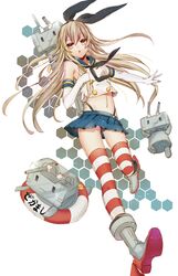  :3 black_panties blonde_hair commentary_request elbow_gloves female gloves hairband highleg highleg_panties highres kantai_collection lifebuoy long_hair looking_at_viewer navel noka_(blackheart1118) panties rensouhou-chan revision shimakaze_(kancolle) simple_background skirt striped_clothes striped_thighhighs swim_ring thighhighs underwear white_background white_gloves yellow_eyes 