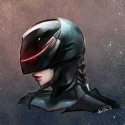  airin_no_sekai commentary_request cyborg female genderswap_(mtf) helmet highres lips photoshop_(medium) portrait redesign robocop robocop_(2014) robocop_(character) rule_63 science_fiction visor 