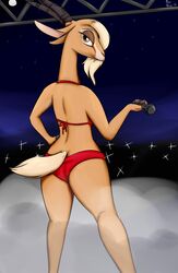  2016 antelope anthro bikini blonde_hair bovid clothed clothing disney electronics female fur gazelle gazelle_(zootopia) hair hi_res horn mammal microphone noodlestoat panties solo swimwear underwear zootopia 