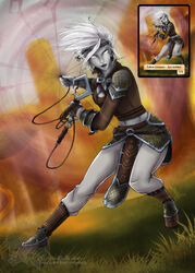  accessory armor boots bracelet bracers card clothing fantasy female field floating_island footwear gabardine grass greaves grey_body grey_skin hair hasbro headband hook human humanoid jewelry keisha_makainn kor_(magic:_the_gathering) leather leather_armor magic:_the_gathering mammal military no_pupils not_furry outside plant soldier solo token_creature warrior white_eyes white_hair wizards_of_the_coast 