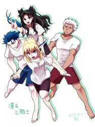  2boys 2girls archer_(fate) artoria_pendragon_(fate) bad_id bad_pixiv_id black_hair blonde_hair blue_hair cu_chulainn_(fate) cu_chulainn_(fate/stay_night) fate/stay_night fate_(series) multiple_boys multiple_girls saber_(fate) tenko_ex tohsaka_rin white_hair 