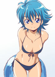  arms_behind_back bikini black_bikini blue_eyes blue_hair breasts commentary_request eyelashes female looking_at_viewer medium_breasts nishijima_waon oimanji precure short_hair side-tie_bikini_bottom smile solo suite_precure swimsuit 