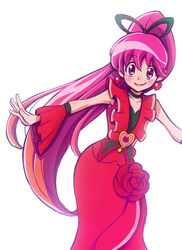  aino_megumi alternate_form brooch choker commentary_request cure_lovely cure_lovely_(cherry_flamenco) detached_sleeves dress earrings female flower happinesscharge_precure! heart heart_brooch high_ponytail highres jewelry lipstick long_hair magical_girl makeup miyamoto_hiroshi outstretched_arms photoshop_(medium) pink_eyes pink_hair ponytail precure red_dress red_flower red_rose red_sleeves red_wrist_cuffs rose smile solo spread_arms white_background wide_ponytail wrist_cuffs 