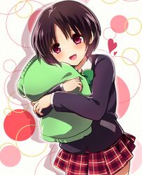  bad_id bad_pixiv_id black_hair chuunibyou_demo_koi_ga_shitai! female hugging_object icho_private_high_school_uniform pillow pillow_hug red_eyes school_uniform short_hair tsuyuri_kumin tyeinn-suineryuu 