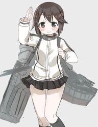  :d bad_id bad_link bad_twitter_id black_hair female grey_eyes hayasui_(kancolle) jacket kantai_collection long_sleeves miniskirt murakami_meishi open_mouth pleated_skirt short_hair simple_background skirt smile solo track_jacket turtleneck white_background zipper 