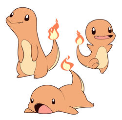  black_eyes charmander commentary fire flame-tipped_tail lying mary_cagle no_humans oerba_yun_fang on_stomach pokemon pokemon_(creature) simple_background tail white_background 