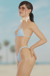  1girls 3d alternate_costume alternate_hairstyle aviator_sunglasses beach bikini black_hair blue_eyes brown-tinted_eyewear call_of_duty call_of_duty_black_ops_cold_war emberstock female female_only fully_clothed helen_park_(cod) highleg highleg_bikini looking_at_viewer pink-tinted_eyewear ponytail shiny_skin smile solo sunglasses swimsuit tagme tinted_eyewear 