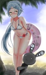  bikini blue_hair commentary_request female highres innertube ju_(old505) outdoors rabbit ranatus senkou_no_ronde short_hair swim_ring swimsuit yellow_eyes 