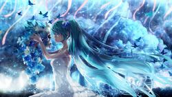  aqua_hair bonnou-s-rice bou_nin butterfly flowers hatsune_miku long_hair photoshop skull summer_dress twintails vocaloid 