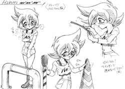  00s 90s bakuten_shoot_beyblade beyblade blush breasts female female heavy_breathing short_hair skirt small_breasts smile solo tachibana_hiromi 