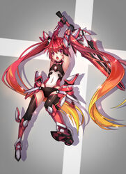  arms_up artist_request elbow_gloves female gloves hair_ornament huazang leotard long_hair looking_back mecha_musume mitsuka_souji multicolored_hair open_mouth ore_twintail_ni_narimasu red_eyes red_hair rule_63 solo sword tail_red tailred thighhighs twintails very_long_hair weapon 