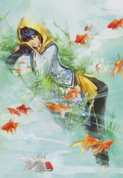  1boy absurdres fish highres official_art sengoku_musou solo takenaka_hanbei 