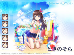  amagai_tarou ankimo_(tokino_sora) azur_lane bag ball bare_legs bare_shoulders barefoot beachball bikini bikini_top_only blue_eyes blue_skirt breasts brown_hair bucket cleavage cloud collarbone commentary_request copyright_name day expressions female floral_print flower hair_flaps hair_ornament hair_ribbon hairclip halterneck hololive innertube kneeling long_hair looking_at_viewer medium_breasts miniskirt navel neckerchief official_alternate_costume official_art outstretched_arm pleated_skirt red_ribbon ribbon sailor_bikini sailor_collar sandals second-party_source skirt smile solo star_(symbol) star_hair_ornament stomach stuffed_animal stuffed_toy sunglasses sunlight swim_ring swimsuit teddy_bear tokino_sora tokino_sora_(hololive_summer_2019) translated unworn_sandals virtual_youtuber watermark white_bikini white_sailor_collar wristband 