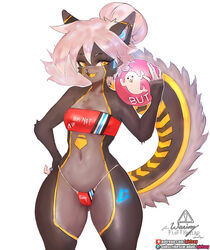  android anthro ass bikini butt_from_the_front clothed clothing domestic_cat english_text felid feline felis female girlsay hair hand_on_hip hi_res machine mammal patreon patreon_logo pink_hair robot simple_background skimpy solo subscribestar subscribestar_logo swimwear tail text text_on_clothing text_on_swimwear url warning_(fluff-kevlar) white_background wide_hips 