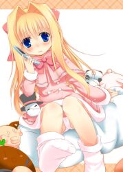  bad_id bad_pixiv_id blonde_hair blue_eyes blush cellphone female hair_intakes inose_riku long_hair long_sleeves original panda panties pantyshot phone sitting socks solo stuffed_animal stuffed_panda stuffed_toy underwear white_panties white_socks 