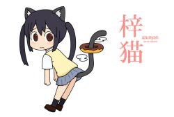  animal_ears black_hair blush_stickers brown_eyes cat_ears cat_tail commentary_request doughnut female food food_on_tail hyadain_no_joujou_yuujou k-on! long_hair nakano_azusa nichijou parody photoshop_(medium) sakuragaoka_high_school_uniform school_uniform solo style_parody tail tokisadame_school_uniform twintails udonntennni 