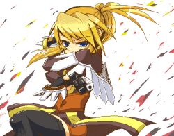  blonde_hair blue_eyes coat female gloves gun legretta long_hair ponytail sorami_so tales_of_(series) tales_of_the_abyss thighhighs weapon 