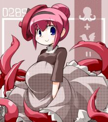  blue_eyes commentary_request female kugelschreiber monster_girl neko_kissa ootsu_paku pregnant scylla smile solo tentacle 