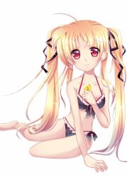  bad_id bad_pixiv_id bardiche_(nanoha) bikini black_bikini blonde_hair fate_testarossa female long_hair lyrical_nanoha mahou_shoujo_lyrical_nanoha red_eyes solo swimsuit twintails umeko_(koori_ume) 