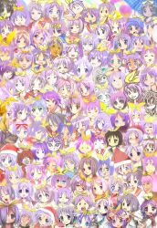  6+girls clone commentary_request compilation hair_ribbon highres hiiragi_tsukasa leica lucky_star multiple_girls parody photoshop_(medium) purple_hair ribbon short_hair 