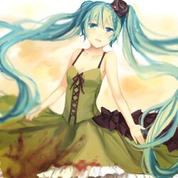  aqua_hair bad_id bad_pixiv_id dress female floating_hair hatsune_miku long_hair sha_(isago) solo twintails very_long_hair vocaloid 