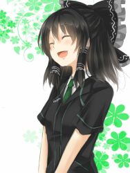  alternate_color alternate_costume awai_shiro bad_id bad_pixiv_id black_hair bow closed_eyes female hair_tubes hairbow hakurei_reimu necktie open_mouth short_hair smile solo touhou upper_body 