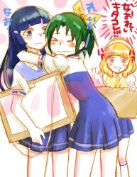  3girls aoki_reika bad_id bad_pixiv_id blonde_hair blue_eyes blue_hair blush closed_eyes green_hair hairband himejoshi hug long_hair midorikawa_nao multiple_girls nanairogaoka_middle_school_uniform open_mouth pencil ponytail precure saliva school_uniform shipping_(fandom) short_hair sketching skirt smile smile_precure white_hairband yayoi_kise yellow_eyes yuni_(monoxx) yuri 