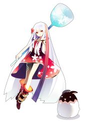  boots commentary_request dress female floating flower hair_flower hair_ornament highres long_hair magical_girl mahou_shoujo_taisen mahou_shoujo_taisen_contest_1 official_art orange_eyes puti_devil red_eyes smile sugawara_arisu very_long_hair white_hair 