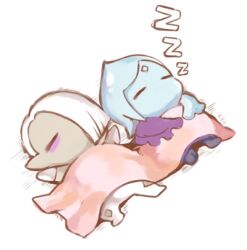  1boy blue_hair chibi commentary_request female fi_(zelda) ghirahim lowres mutsuki_kaya sleeping the_legend_of_zelda the_legend_of_zelda:_skyward_sword white_hair 