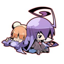  2girls acchi_kocchi ahoge artist_request chibi double_bun katase_mayoi long_hair miniwa_tsumiki multiple_girls orange_hair purple_hair short_hair 