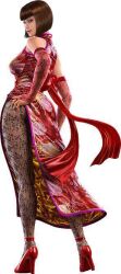  3d anna_williams bob_cut brown_hair china_dress chinese_clothes dress female high_heels looking_back namco official_art qipao shoes solo tekken 