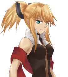  aqua_eyes bare_shoulders blonde_hair breasts coat female highres legretta long_hair ponytail scarf tales_of_(series) tales_of_the_abyss 