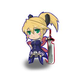  blonde_hair blush blush_stickers boots breasts coat female green_eyes legretta long_hair lowres ponytail skirt smile sword tales_of_(series) tales_of_the_abyss weapon 