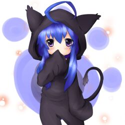  acchi_kocchi aerlai animal_costume bad_id bad_pixiv_id blue_hair blush cosplay female highres kigurumi miniwa_tsumiki purple_eyes solo tail 