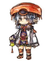  adventurer_(ff11) androgynous bell blue_hair final_fantasy final_fantasy_xi fujiwara_akina gender_request geomancer_(final_fantasy) grey_eyes hat lowres pointy_ears sandals short_hair solo tarutaru 