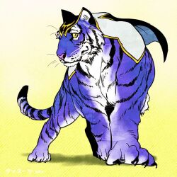  animalization cape commentary_request mamemo_(daifuku_mame) no_humans solo superhero_costume tiger tiger_&amp;_bunny wild_tiger 