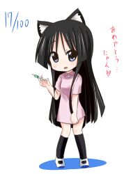  akiyama_mio animal_ears bad_id bad_pixiv_id black_hair blue_eyes cat_ears chibi female k-on! kurou_(quadruple_zero) long_hair nurse painttool_sai_(medium) syringe translated 