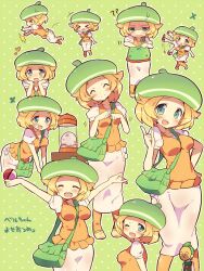  &gt;_&lt; :d ? \o/ arms_up bag bent_over beret between_breasts bianca_(pokemon) blonde_hair blush bow bowtie breasts chibi cilan_(pokemon) closed_eyes collage commentary_request container egg female green_background green_eyes green_hair hands_on_own_cheeks hands_on_own_face happy hat head_rest head_tilt heart holding holding_poke_ball index_finger_raised kimoko long_skirt mask medium_breasts motion_lines one_eye_closed open_mouth outstretched_arms pantyhose poke_ball pokemon pokemon_(anime) pokemon_bw_(anime) polka_dot polka_dot_background short_hair shoulder_bag skirt smile strap_between_breasts sweat traditional_bowtie translated tripping waving white_skirt 