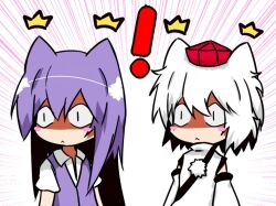  ! 2girls :&lt; acchi_kocchi animal_ears artist_request blush_stickers cat_ears crossover dog_ears hat inubashiri_momiji long_hair miniwa_tsumiki multiple_girls purple_hair short_hair touhou white_hair 