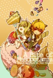  1boy akai_kamoshi animal_ears bad_id bad_pixiv_id blonde_hair blueberry cake cat_ears cookie dated enkidu_(fate) enkidu_(sensha_otoko)_(fate) fate/stay_night fate/strange_fake fate/zero fate_(series) female food fork fruit genderswap_(mtf) gilgamesh_(fate) gilgamesh_(sensha_otoko)_(fate) green_eyes green_hair kemonomimi_mode photoshop_(medium) rabbit_ears red_eyes rule_63 sailor_collar sensha_otoko sweets 