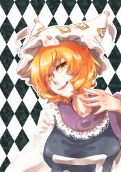  argyle_background bad_id bad_pixiv_id female licking_lips solo tongue tongue_out touhou upper_body urita_(vivivinicol) yakumo_ran 