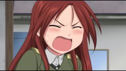  angry blush female military military_uniform minna-dietlinde_wilcke monizumi_ishikawa photoshop red_hair shouting strike_witches uniform yelling 