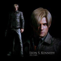  1boy blonde_hair capcom gun jacket leon_s_kennedy male male_focus official_art resident_evil resident_evil_6 solo weapon 