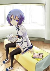  bad_id bad_pixiv_id book female for-u kawakami_academy_school_uniform maji_de_watashi_ni_koi_shinasai! purple_eyes purple_hair school_uniform shiina_miyako short_hair sitting skirt solo 