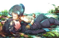  1boy bad_id bad_pixiv_id black_hair brother_and_sister crying female ghost highres inazuma_eleven_(series) inazuma_eleven_go kissing konbu_wakame long_hair lying ponytail short_hair shuu&#039;s_sister shuu_(inazuma_eleven) siblings water 