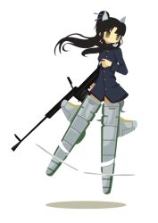  animal_ears chibi female flying gun hattori_shizuka kamereon_three machine_gun military military_uniform strike_witches striker_unit tail uniform weapon 