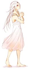  aged_down bad_id bad_pixiv_id barefoot cako_(a_ben) dress fate/zero fate_(series) female irisviel_von_einzbern irisviel_von_einzbern_(angel&#039;s_song) long_hair red_eyes solo white_hair 