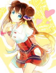  alternate_costume alternate_outfit blue_eyes brown_hair double_bun heart mei_(pokemon) namie-kun pokemon pokemon_(game) pokemon_bw2 pokewood smile 